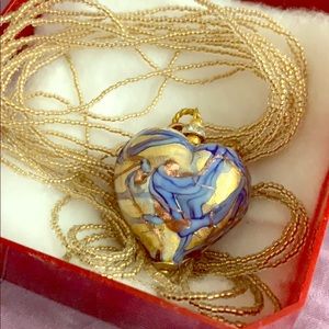 Beaded necklace with Murano stone heart 💙